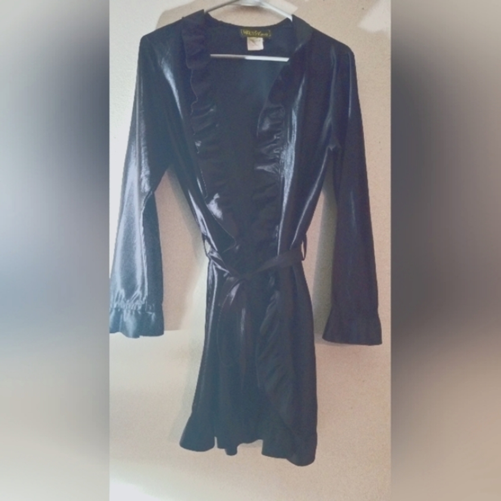 Vintage 60-70s Rue Rodeo Luxury Satiny Frill Ruffle Robe Medium Beautiful - Picture 3 of 7